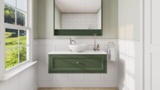 Beverly klassisches Badezimmermöbel 120 cm im Landhausstil mit Aufsatzwaschbecken (luxuriös)