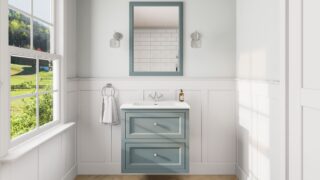 Klassischer Waschtischunterschrank 70 cm in Oval Room Blue mit Keramikwaschtisch und 2 Schubladen