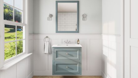 Klassischer Waschtischunterschrank 70 cm in Oval Room Blue mit Keramikwaschtisch und 2 Schubladen