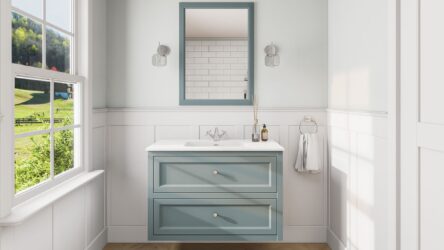Klassischer Waschtischunterschrank 100 cm in Oval Room Blue mit Keramikwaschtisch und 2 Schubladen