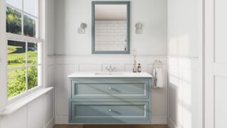 Klassischer Waschtischunterschrank 120 cm in Oval Room Blue mit Keramikwaschtisch und 2 Schubladen