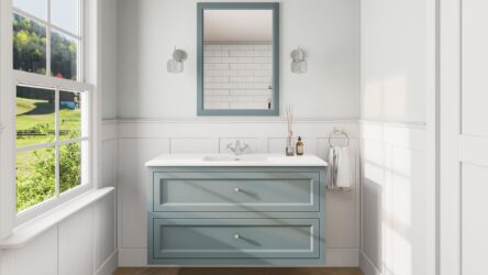 Klassischer Waschtischunterschrank 120 cm in Oval Room Blue mit Keramikwaschtisch und 2 Schubladen