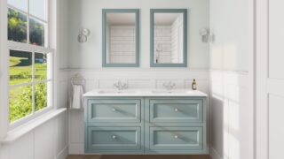 Klassischer Waschtischunterschrank 140 cm in Oval Room Blue mit Keramikwaschtisch und 2 Schubladen
