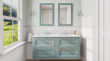 Klassischer Waschtischunterschrank 140 cm in Oval Room Blue mit Keramikwaschtisch und 2 Schubladen