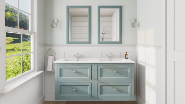 Klassischer Waschtischunterschrank 140 cm in Oval Room Blue mit Keramikwaschtisch und 2 Schubladen
