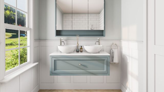 Oval Room Blue klassisches Badezimmermöbel 120 cm im Landhausstil mit Aufsatzwaschbecken
