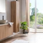 La Ciotat Waschtischunterschrank 120 cm Eiche massiv natur mit beiger Platte und Waschbecken