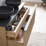 Brooklyn Waschtischunterschrank 120 cm Eiche massiv natur mit schwarzer Platte und Waschbecken