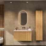 Natureiche Badezimmermöbel 100 cm mit glatter Front, Innenschublade und Solid-Surface-Waschtisch