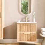 Wandhängendes Badezimmermöbel 70 cm aus Natureiche mit Riffelfront und zwei Softclose-Schubladen