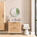 Wandhängendes Badezimmermöbel 80 cm aus Natureiche mit Riffelfront und zwei Softclose-Schubladen