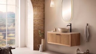 Badezimmermöbel Wandhängendes Holzbadmöbel 120 cm aus Eiche für eine komplette Badezimmereinrichtung
