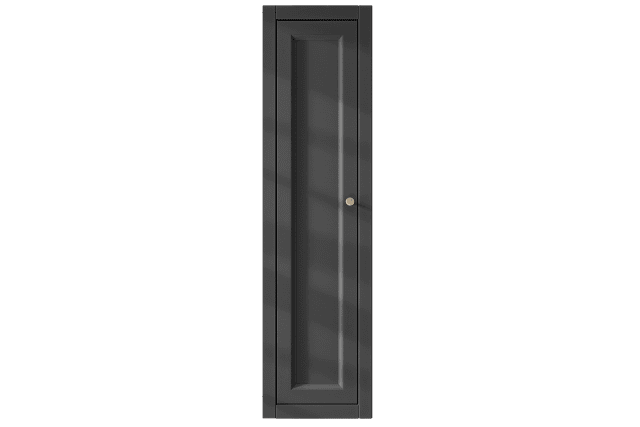 Kompakter Badezimmerschrank mit zwei Einlegeböden, ausgestattet mit einer Landhausfront in Off-Black 120 cm.