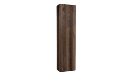 Softcube Badezimmerschrank 170 cm hoch mit abgerundeten Seiten und einer gerillten Front in dunkler Eiche und push-to-open Tür.