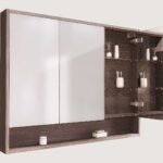 Spiegelschrank mit Regal, ausgestattet mit 2 Glasböden aus massiver, dunkler Eiche 120 cm.