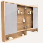 Spiegelschrank mit Regal, ausgestattet mit 2 Glasböden aus massiver Natureiche 80 cm.