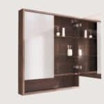 Spiegelschrank mit Regal, ausgestattet mit 2 Glasböden aus massiver, dunkler Eiche 80 cm.