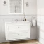 Klassischer Waschtischunterschrank 100 cm in All White mit Keramikwaschtisch und 2 Schubladen