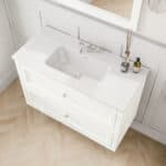 Klassischer Waschtischunterschrank 100 cm in All White mit Keramikwaschtisch und 2 Schubladen