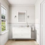Klassischer Waschtischunterschrank 120 cm in All White mit Keramikwaschtisch und 2 Schubladen
