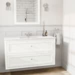 Klassischer Waschtischunterschrank 120 cm in All White mit Keramikwaschtisch und 2 Schubladen