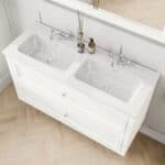 Landhaus-Badezimmermöbel 120 cm in All White mit Doppel-Keramikwaschtisch und 2 Schubladen