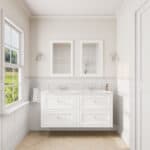 Klassischer Waschtischunterschrank 140 cm in All White mit Keramikwaschtisch und 2 Schubladen