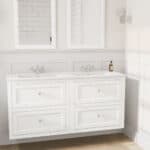 Klassischer Waschtischunterschrank 140 cm in All White mit Keramikwaschtisch und 2 Schubladen