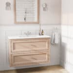 Klassischer Waschtischunterschrank 100 cm in Setting Plaster mit Keramikwaschtisch und 2 Schubladen