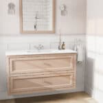 Klassischer Waschtischunterschrank 120 cm in Setting Plaster mit Keramikwaschtisch und 2 Schubladen