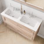 Landhaus-Badezimmermöbel 120 cm in Setting Plaster mit Doppel-Keramikwaschtisch und 2 Schubladen