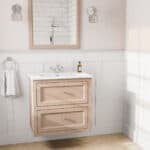 Klassischer Waschtischunterschrank 70 cm in Setting Plaster mit Keramikwaschtisch und 2 Schubladen