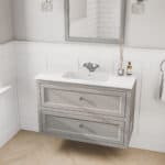Klassischer Waschtischunterschrank 100 cm in Manor House Grey mit Keramikwaschtisch und 2 Schubladen