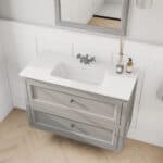 Klassischer Waschtischunterschrank 100 cm in Manor House Grey mit Keramikwaschtisch und 2 Schubladen
