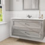 Klassischer Waschtischunterschrank 120 cm in Manor House Grey mit Keramikwaschtisch und 2 Schubladen