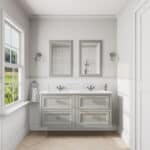 Klassischer Waschtischunterschrank 140 cm in Manor House Grey mit Keramikwaschtisch und 2 Schubladen