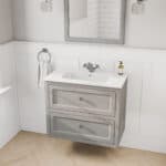 Klassischer Waschtischunterschrank 80 cm in Manor House Grey mit Keramikwaschtisch und 2 Schubladen