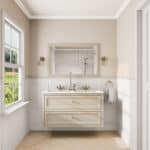 Landhaus-Badezimmermöbel 120 cm in Off-White mit Doppel-Keramikwaschtisch und 2 Schubladen