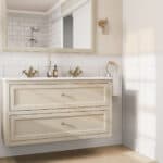 Landhaus-Badezimmermöbel 120 cm in Off-White mit Doppel-Keramikwaschtisch und 2 Schubladen