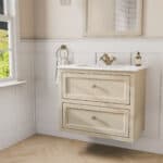 Klassischer Waschtischunterschrank 80 cm in Off-White mit Keramikwaschtisch und 2 Schubladen