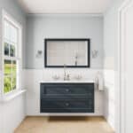 Landhaus-Badezimmermöbel 120 cm in Hague Blue mit Doppel-Keramikwaschtisch und 2 Schubladen