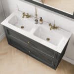 Landhaus-Badezimmermöbel 120 cm in Off-Black mit Doppel-Keramikwaschtisch und 2 Schubladen