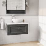 Off-Black klassisches Badezimmermöbel 80 cm im Landhausstil mit Aufsatzwaschbecken