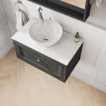 Off-Black klassisches Badezimmermöbel 80 cm im Landhausstil mit Aufsatzwaschbecken