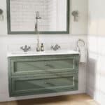Landhaus-Badezimmermöbel 120 cm in Card Room Green mit Doppel-Keramikwaschtisch und 2 Schubladen