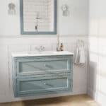 Klassischer Waschtischunterschrank 100 cm in Oval Room Blue mit Keramikwaschtisch und 2 Schubladen