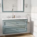 Landhaus-Badezimmermöbel 120 cm in Oval Room Blue mit Doppel-Keramikwaschtisch und 2 Schubladen