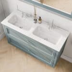Landhaus-Badezimmermöbel 120 cm in Oval Room Blue mit Doppel-Keramikwaschtisch und 2 Schubladen