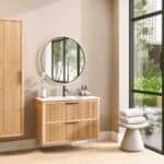 Wandhängendes Badezimmermöbel 100 cm aus Natureiche mit Riffelfront und zwei Softclose-Schubladen