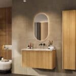 Natureiche Badezimmermöbel 100 cm mit glatter Front, Innenschublade und Solid-Surface-Waschtisch